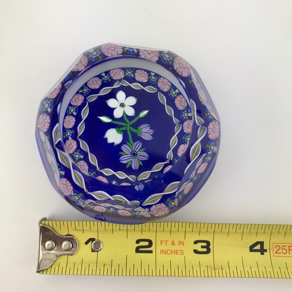 Perthshire 1986B Bouquet Lampwork Flower Millefiori Twist Facet Blue Paperweight - Picture 8 of 14